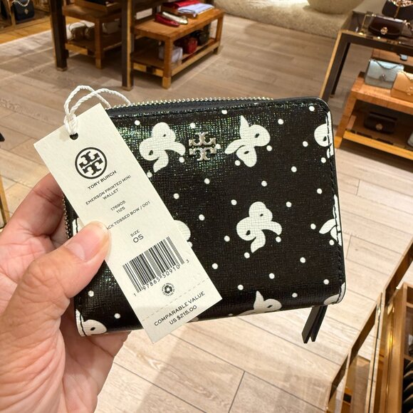 Tory Burch Emerson Mini Wallet 176905 Black Tossed Bow $215 - Picture 7 of 7